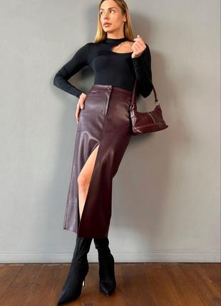 Спідниця максі із еко шкіри арт. 6219, бордо