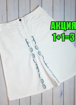 💥1+1=3 фирменная белая джинсовая юбка с вышивкой modeszene вышиванка, размер 48 - 50