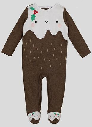 Tu новорічний чоловічок сліп комбінезон пудинг хлопчику дівчинці 6-9м 68-74 см