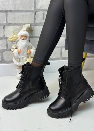 Черевики зимові жіночі шкіряні чорні на вовні натуральна шкіра зима розмір 36-41