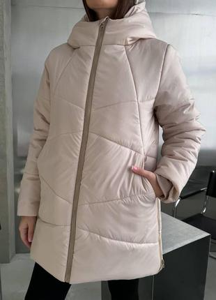 Женская зимняя стеганая куртка с боковыми молниями размеры 42-56