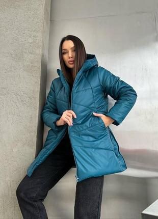 Женская зимняя стеганая куртка с боковыми молниями размеры 42-567 фото