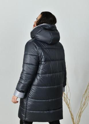 Тепле зимове стьобане пальто на синтепоні з капюшоном3 фото