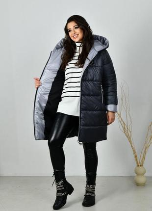Теплое зимнее стеганое пальто на синтепоне с капюшоном2 фото