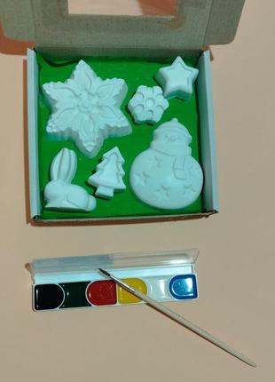 Подарунковий новорічний набір гіпсових фігурок для творчості набір гіпсових фігурок для розфарбовування дітям3 фото