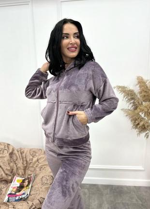 Махровий домашній костюм з кофтою на блискавці з капюшоном2 фото