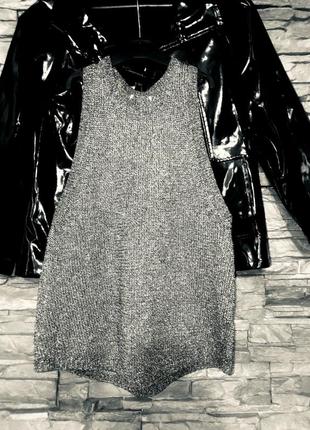 Шикарная вязаная блуза-майка серебряного цвета1 фото