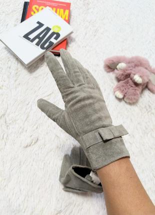 Натуральна шкіра замшові рукавички сірі рукавиці перчатки кожа