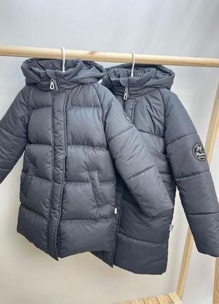 Зимний пуховик куртка для мальчика пальто серое на флисе внутри теплое до -30 мороза5 фото
