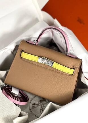 Сумка женская кожаная бежевая маленькая брендовая в стиле hermes премиум люкс kelly