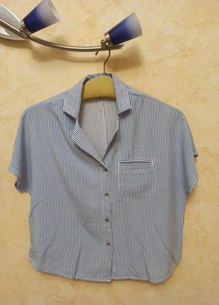 Катоновая укороченная рубашка в полоску