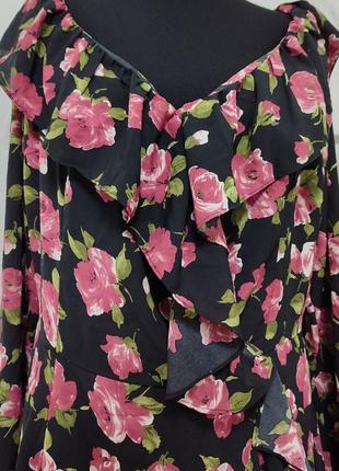 Стильное платье трапеция,цветочный принт плечи резинка, батальное3 фото