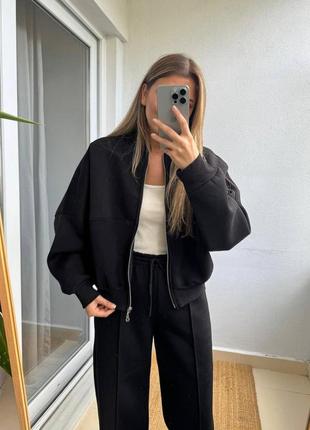 Костюм спортивный в стиле zara на флисе мокко молоко серый черный на молнией брюки палаццо