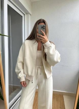 Костюм спортивный в стиле zara на флисе мокко молоко серый черный на молнией брюки палаццо