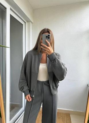 Костюм спортивный в стиле zara на флисе мокко молоко серый черный на молнией брюки палаццо