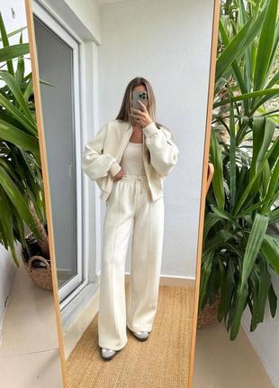 Костюм спортивный в стиле zara на флисе мокко молоко серый черный на молнией брюки палаццо