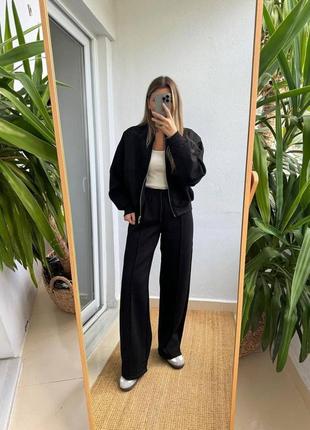 Костюм спортивный в стиле zara на флисе мокко молоко серый черный на молнией брюки палаццо
