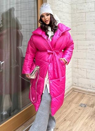 Есть видео куртка пальто двойная зима длинная на запах с поясом розовая черная пудра