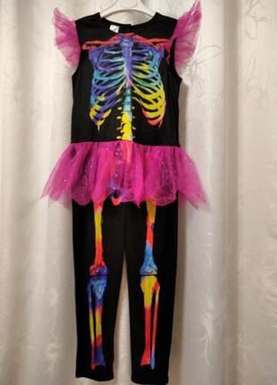 Яскравий костюм скелета з спідничкою на дівчинку 7-8 років
