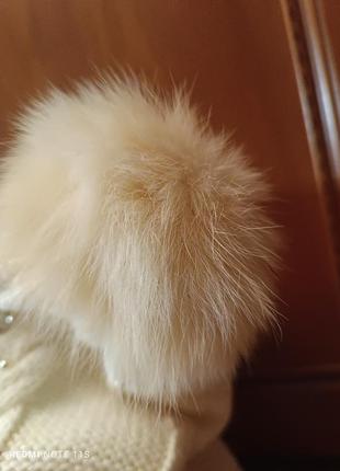 Шапочка зимова з натуральним хутром3 фото
