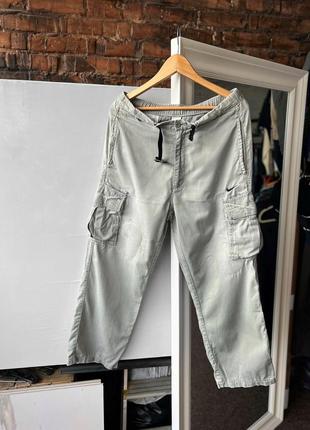 Nike vintage men's y2k distressed gray cargo pants винтажные, брюки карго