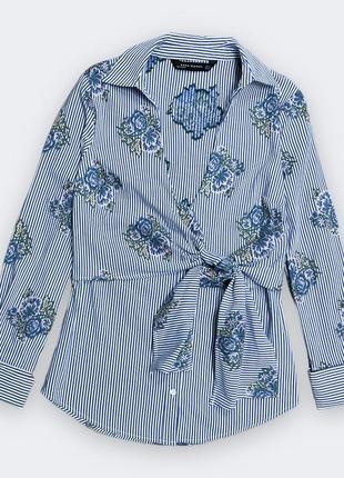 Рубашка полосканая блуза в цветочный принт с завязкой на пуговицах zara xs/s5 фото