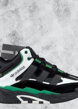 Зимові жіночі кросівки адідас adidas niteball black green (хутро)