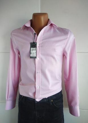 Новая мужская рубашка marks& spencer в клетку розового  цвета4 фото