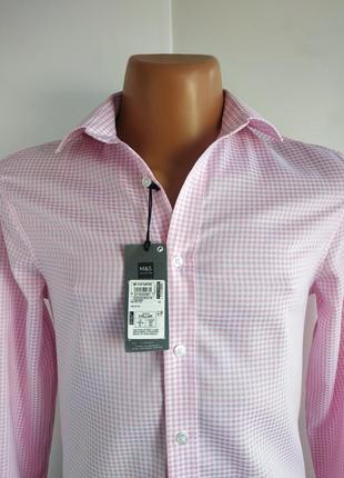 Новая мужская рубашка marks& spencer в клетку розового  цвета6 фото