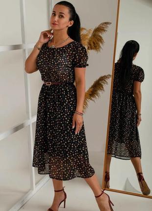Легкое шифоновое платье с поясом (в расцветках)4 фото