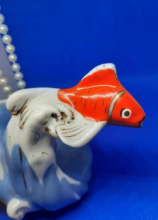 Винтаж! 🐠 золота рибка порцелянова статуетка срср коростень деколь сувенирная коростенский завод9 фото