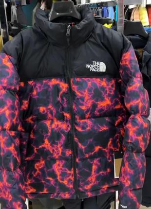 Пуховик the north face 1996 retro nuptse marble camo print black/orange1 фото