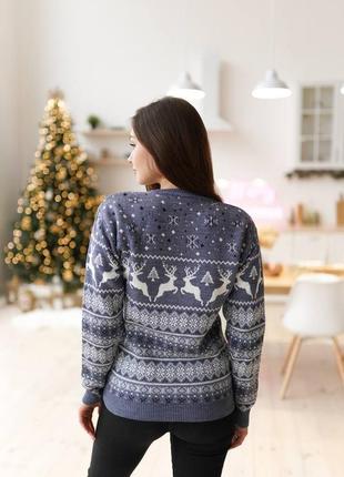 Новогодний шерстяной свитер с оленями &lt;unk&gt; зимние свитера для женщин &lt;unk&gt; рождественский свитер для мужчин3 фото