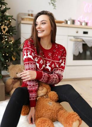 Новогодний шерстяной свитер с оленями &lt;unk&gt; зимние свитера для женщин &lt;unk&gt; рождественский свитер для мужчин2 фото