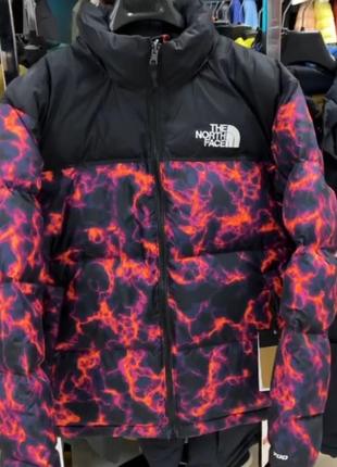 Пуховик the north face 1996 retro nuptse marble camo print black/orange9 фото