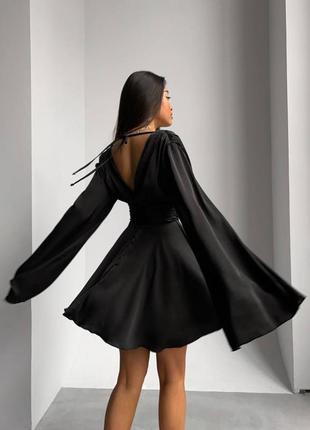 Идеальное платье из атласной ткани с декольте и воздушными рукавами 😍2 фото