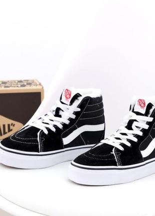 Зимові жіночі кросівки vans old skool high white black кеди ванс на хутрі венс