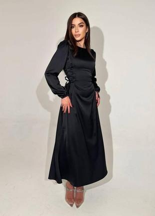 Изысканное шелковое платье арганы длинное со шнуровкой по бокам