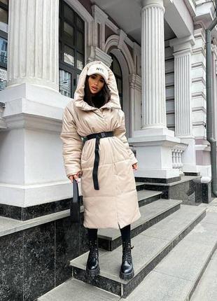 Зимний кожаный пуховик пальто в стиле zara свободного кроя оверсайз с капюшоном  зима до -20⁰8 фото