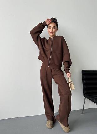 Топовий жіночий спортивний костюм на флісі теплий комплект бомбер на блискавці і штани оверсайз зимовий теплий не кошлатиться