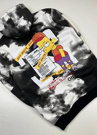 Теплая мужская худи офф вайт на флисе / брендовые толстовки off white