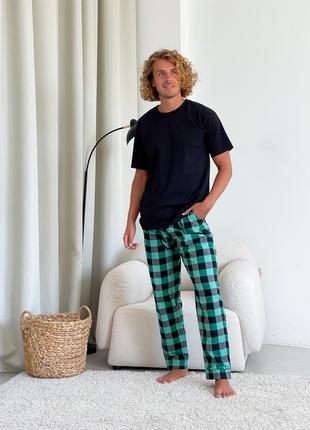 Мужской пижамный комплект (штаны+ футболка), зелен./черный
