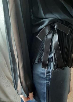 Блузка шифоновая плиссированная плиссировка широкий рукав расклешенный2 фото