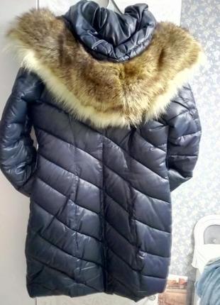 Пуховик пальто натуральне хутро вовка дуже теплий ролзмір м-л2 фото