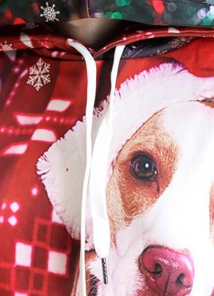 Женская красная новогодняя кофта худи толстовка песик олень санта клаус рождественская xl-2xl 50-526 фото