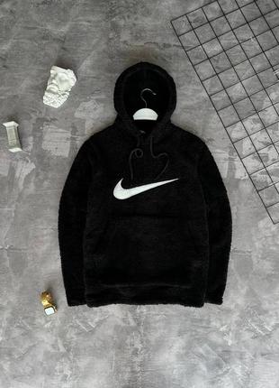 Мужское плюшевое оверсайз худи nike черного цвета