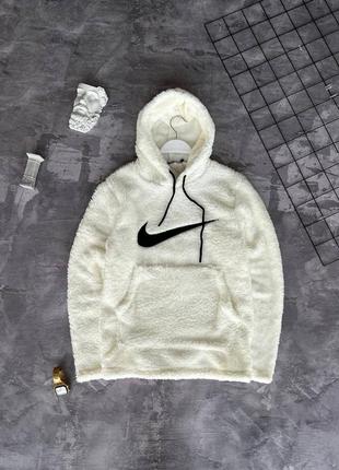 Мужское плюшевое оверсайз худи nike белого цвета