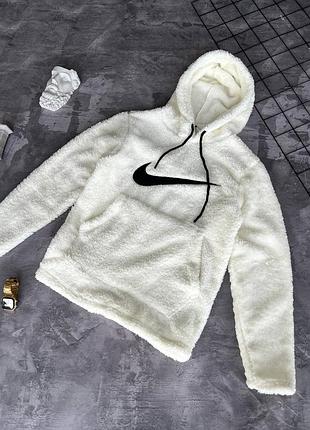 Чоловіче плюшеве оверсайз худі nike білого кольору4 фото