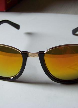 Полуободковые очки антиблик с черной оправой и оранжевой зеркальной линзой италия3 фото