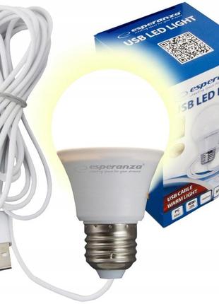 Лампочка usb led 5 w переносна, на дроті 2,5 м, світильник нічник підсвітка esperanza